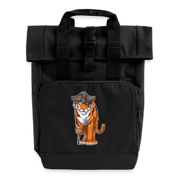 Tiger Pirat Holzbein Augenklappe - Rolltop Rucksack mit zwei Griffen - Schwarz - Vorne