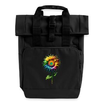 Rainbowcore Sunflower | Vincent van Gogh Style - Roll Top Backpack with Two Handles - black - Front