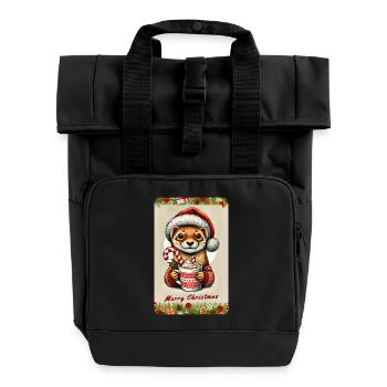 Christmas marten with hot chocolate - Roll Top Backpack with Two Handles - black - Front