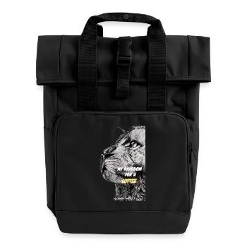 "My Kingdom for a Coffee"-Design; Kunstdruck - Rolltop Rucksack mit zwei Griffen - Schwarz - Vorne
