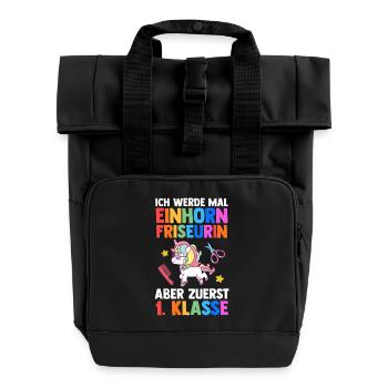 Einhorn Friseurin Erste Klasse Einschulung - Rolltop Rucksack mit zwei Griffen - Schwarz - Vorne