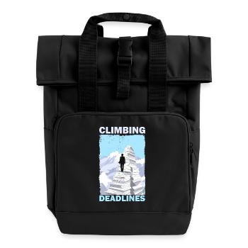 Deadlines erklimmen – Lustiger Berg der Büroauslastung - Rolltop Rucksack mit zwei Griffen - Schwarz - Vorne