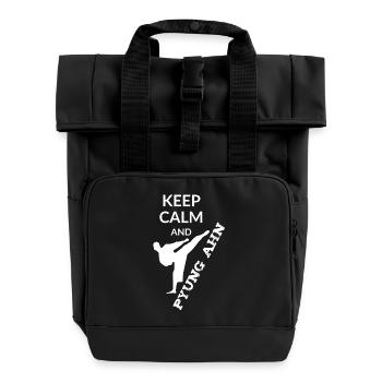 Keep Calm and Pyung Ahn - Funny Taekwondo Design - Roll Top Backpack with Two Handles - black - Front