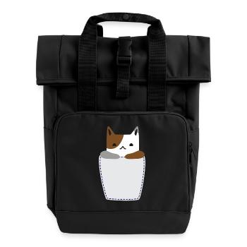 Brusttasche mit Katze - Rolltop Rucksack mit zwei Griffen - Schwarz - Vorne