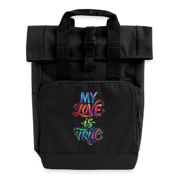 Meine Liebe ist wahr, farbenfroher Text, Malerei, Druck, - Rolltop Rucksack mit zwei Griffen - Schwarz - Vorne