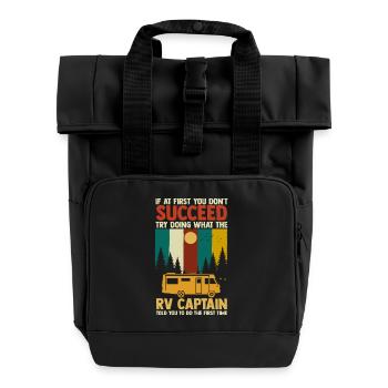 Camping Bonfire Camp Life Forest Camper - Roll Top Backpack with Two Handles - black - Front