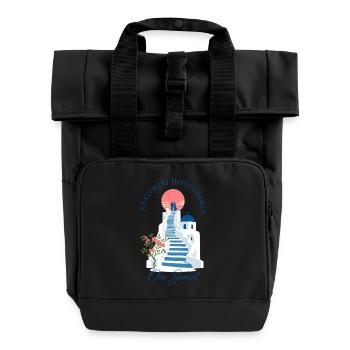 Romance Gift, Santorini Honeymoon Oia Sunset Steps - Rolltop Rucksack mit zwei Griffen - Schwarz - Vorne