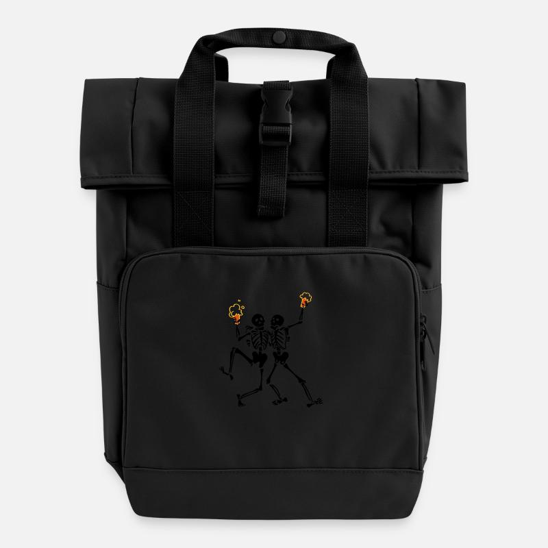 Skeletons doing java - Roll Top Backpack with Two Handles - black