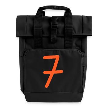 7 Number seven number orange birthday - Roll Top Backpack with Two Handles - black - Front