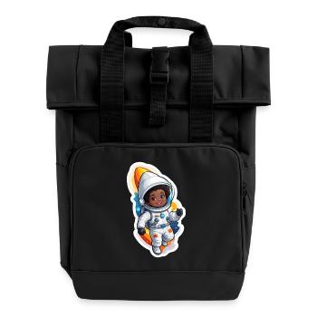 Niedlicher Astronauten-Charakter für Kinder - Rolltop Rucksack mit zwei Griffen - Schwarz - Vorne
