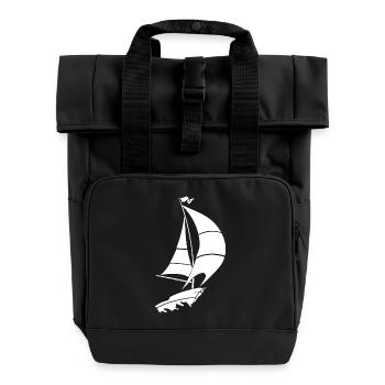 Sailboat Sailing Yacht Sea Silhouette - Roll Top Backpack with Two Handles - black - Front