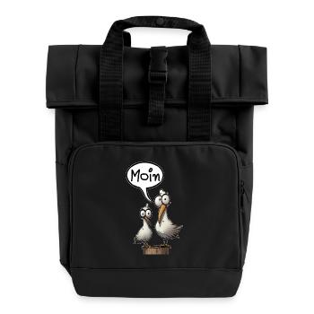 Möwe Möwen Spruch Moin Norddeutschland - Rolltop Rucksack mit zwei Griffen - Schwarz - Vorne