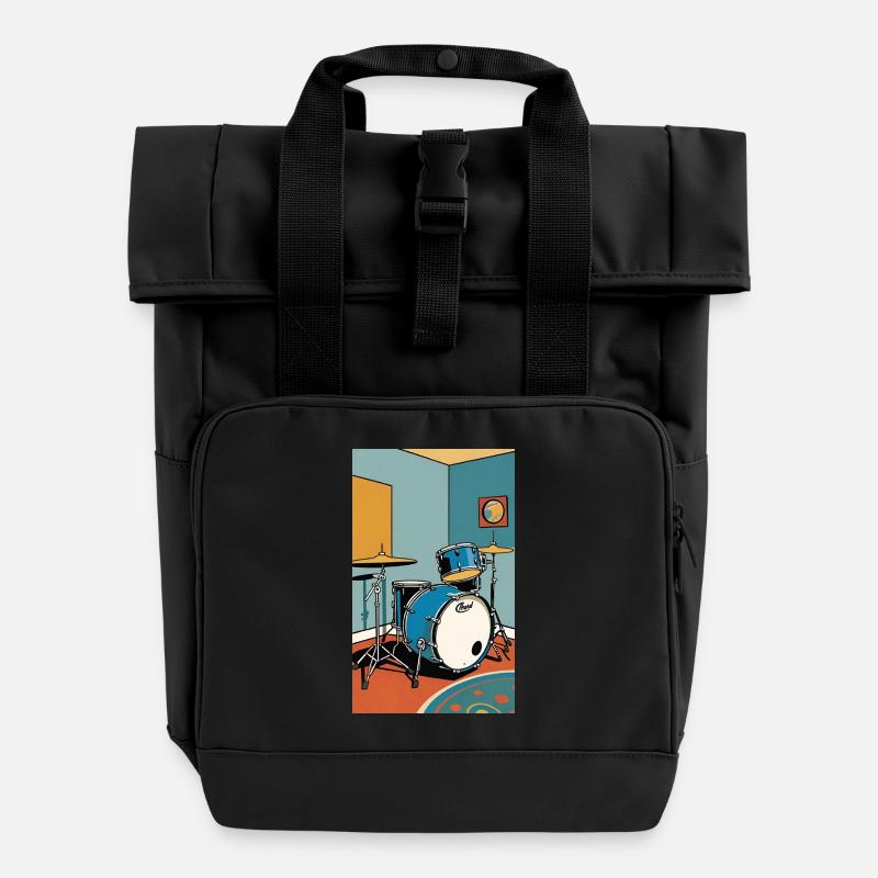 Drums | Drummer | Musician - Roll Top Backpack with Two Handles - black