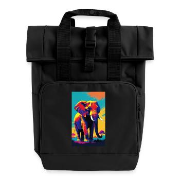 Elephant | Wild Animal | Africa | Children's motifs - Roll Top Backpack with Two Handles - black - Front