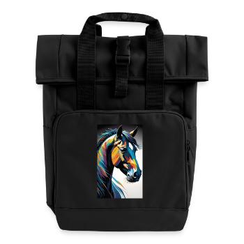 Pferd | reiten | Tier | Reittier | Bunt - Rolltop Rucksack mit zwei Griffen - Schwarz - Vorne