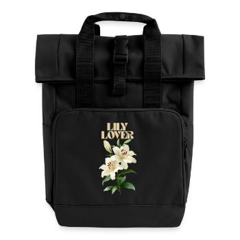 Lily Lover Floral Design - Roll Top Backpack with Two Handles - black - Front