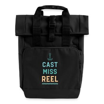 Anchor and Waves Cast Miss Reel - Roll Top Backpack with Two Handles - black - Front