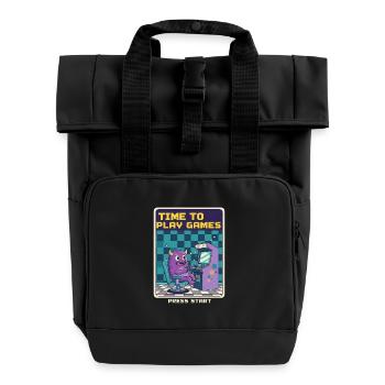 Zeit zum Spielen Monster Retro Pixel Arcade Geschenk - Rolltop Rucksack mit zwei Griffen - Schwarz - Vorne