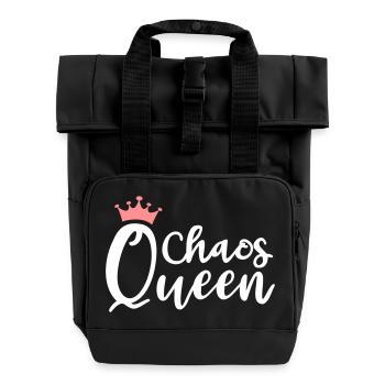 Chaos Queen Chaotin chaotisch Krone Königin Chaot - Rolltop Rucksack mit zwei Griffen - Schwarz - Vorne