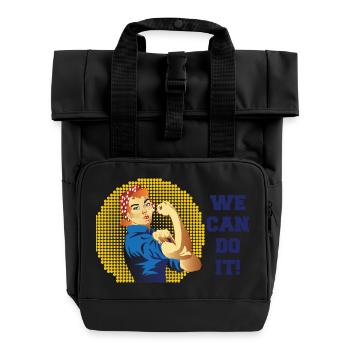 Rosie Kraft: We Can Do It Halftone - Rolltop Rucksack mit zwei Griffen - Schwarz - Vorne