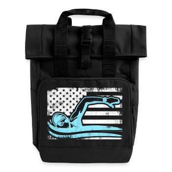 Patriotic swimmer - Roll Top Backpack with Two Handles - black - Front