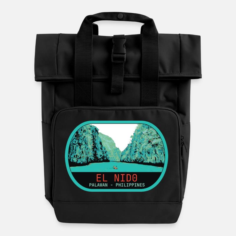 Panoramic view of El Nido, Palawan Island - Roll Top Backpack with Two Handles - black