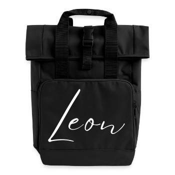 Leon Name T-Shirt Gift for Men - Roll Top Backpack with Two Handles - black - Front