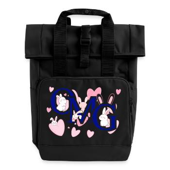 Omg pink - Roll Top Backpack with Two Handles - black - Front