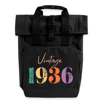 Vintage 1936 Floral - Roll Top Backpack with Two Handles - black - Front