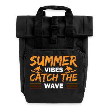 Summer catch the wave - Roll Top Backpack with Two Handles - black - Front