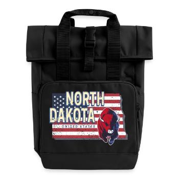North Dakota United States Vintage USA Design - Roll Top Backpack with Two Handles - black - Front