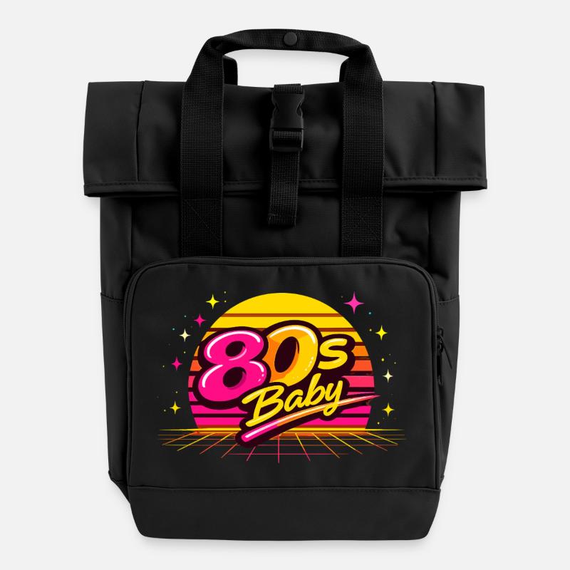 80s Neon Baby - Roll Top Backpack with Two Handles - black