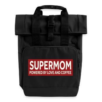 SUPERMOM - POWERED BY LOVE AND COFFEE - Rolltop Rucksack mit zwei Griffen - Schwarz - Vorne