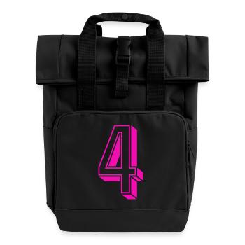 Zahl vier - Nummer 4 pink Mädchen Trikotnummer - Rolltop Rucksack mit zwei Griffen - Schwarz - Vorne