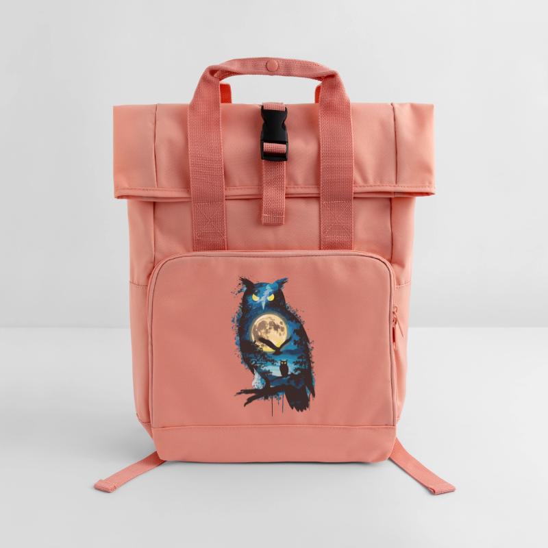 Niedliche Eule als Zauberer für einen Eulen Fans Rolltop Rucksack mit zwei Griffen