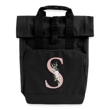 S Monogramme, Floral, Personnalisable - Sac à dos Roll Top à deux anses - noir - Devant