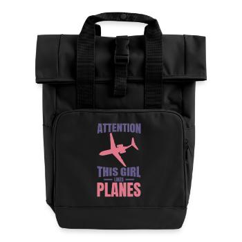 Flugzeug Mädchen - Rolltop Rucksack mit zwei Griffen - Schwarz - Vorne