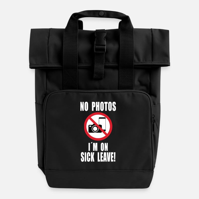No Photos – Sick Leave - Roll Top Backpack with Two Handles - black