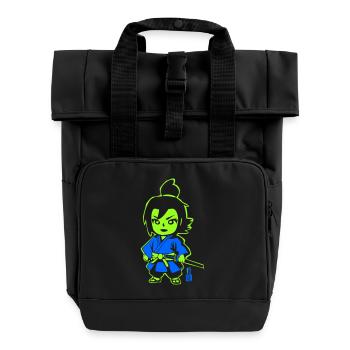 Neon Ninja Chibi in Kimono - Roll Top Backpack with Two Handles - black - Front