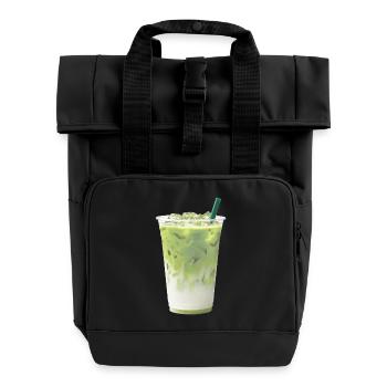 Kühlgrüne Matcha Milch-Latte - Rolltop Rucksack mit zwei Griffen - Schwarz - Vorne