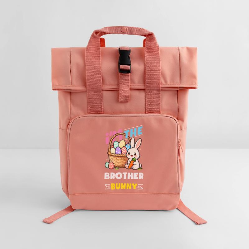 Happy Easter Sweet Easter Bunny Egg Hunt Easter Eggs Roll Top Backpack with Two Handles