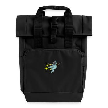 Shooting Stars with Astronaut Sky - Roll Top Backpack with Two Handles - black - Front