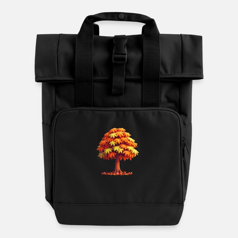 Splendeur d’automne : Châtaignier polygonal - Sac à dos Roll Top à deux anses - noir