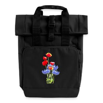 Kornblume Mohn-Collage- - Rolltop Rucksack mit zwei Griffen - Schwarz - Vorne
