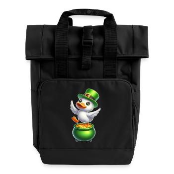 Süße St. Patrick's Day Ente Zylinder Kleeblatt - Rolltop Rucksack mit zwei Griffen - Schwarz - Vorne