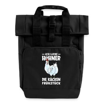 I love chickens – they poop breakfast - Roll Top Backpack with Two Handles - black - Front