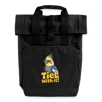 Cockatiel Parakeet Humor Bird - Roll Top Backpack with Two Handles - black - Front
