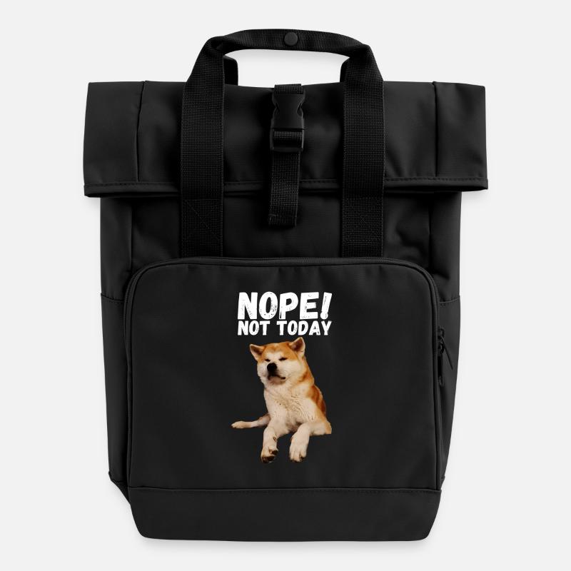 Akita Nope not today - Roll Top Backpack with Two Handles - black