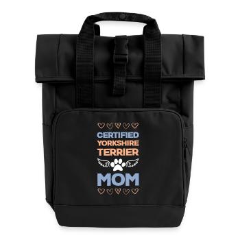 Certified Yorkie Mama - Roll Top Backpack with Two Handles - black - Front