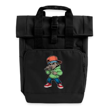 Junger Rapper-Junge mit Mikrofon - Rolltop Rucksack mit zwei Griffen - Schwarz - Vorne